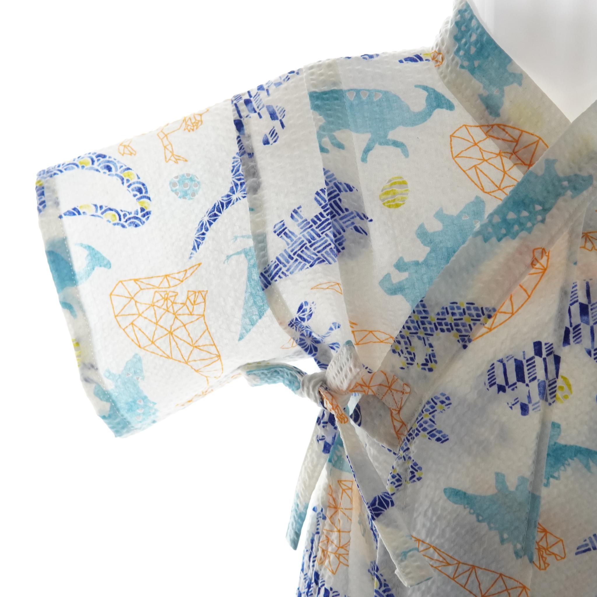 暑い夏でもさらりと気持ちいいリップル素材のこだわりベビー甚平〇恐竜シロ | 3枚目