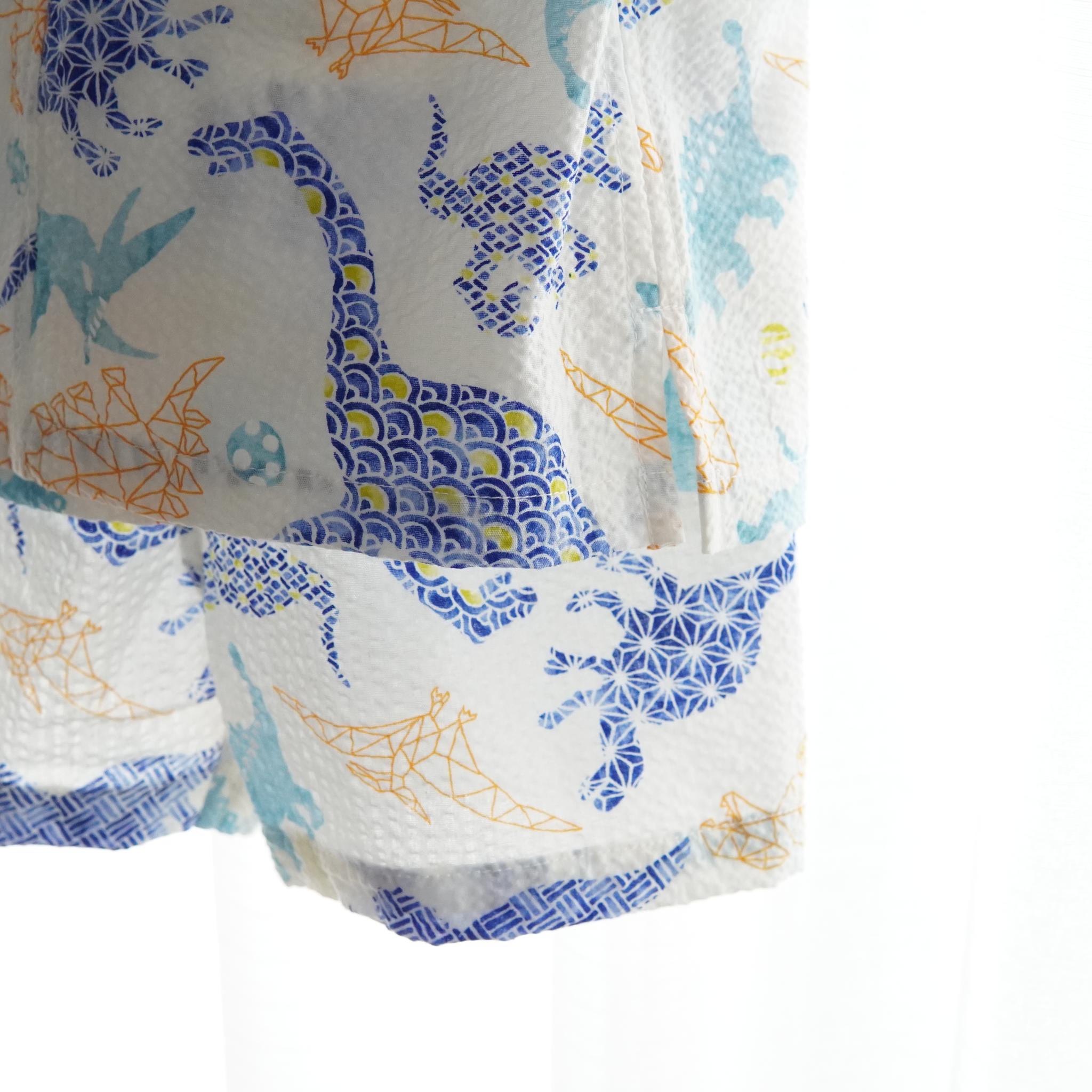 暑い夏でもさらりと気持ちいいリップル素材のこだわりベビー甚平〇恐竜シロ | 5枚目