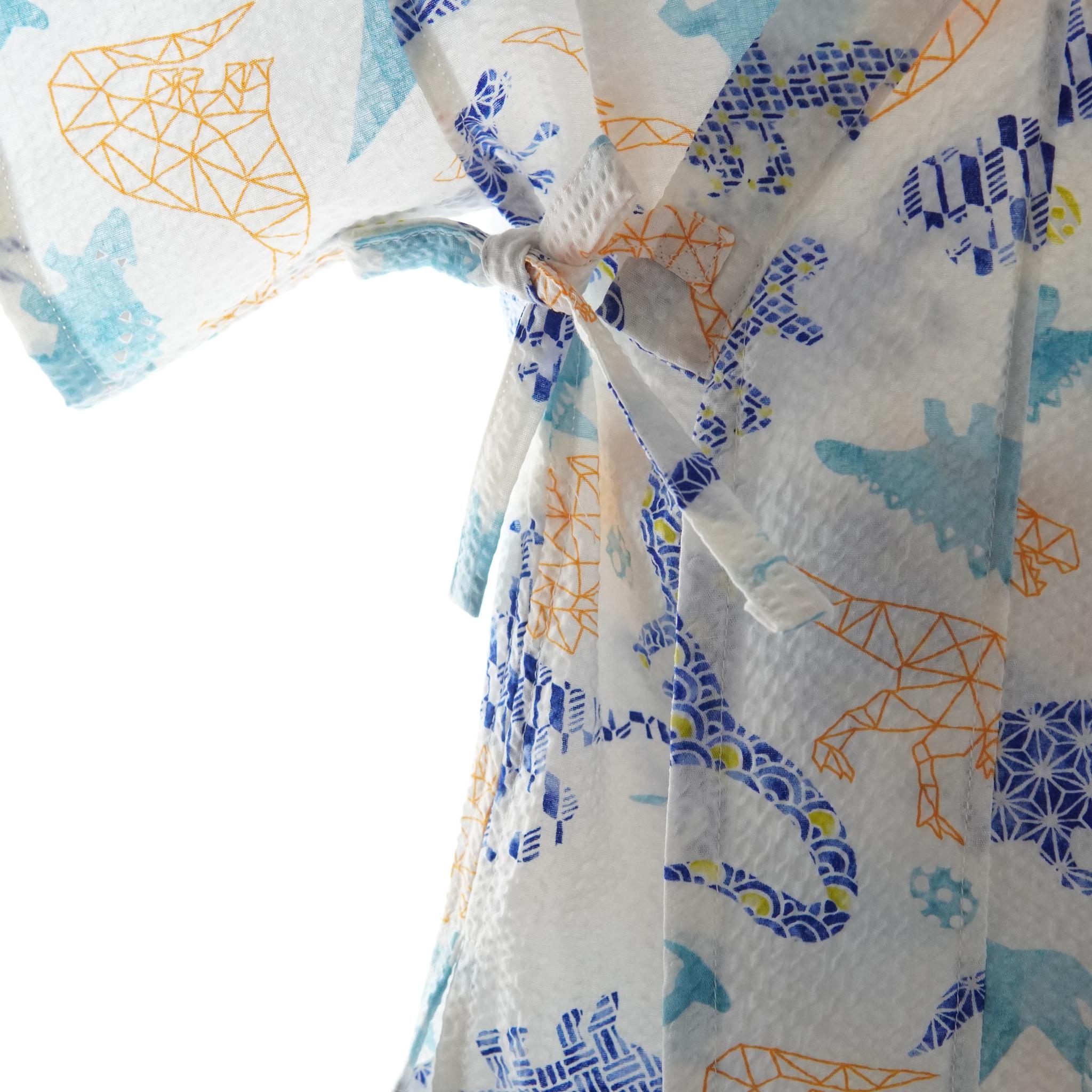 暑い夏でもさらりと気持ちいいリップル素材のこだわりベビー甚平〇恐竜シロ | 6枚目