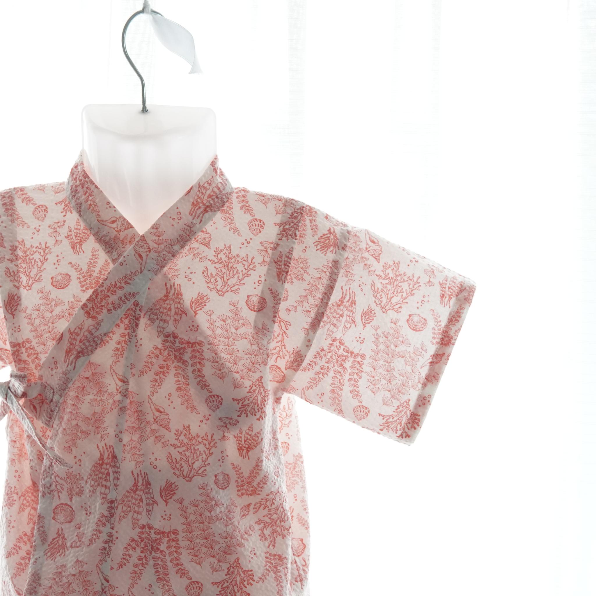 暑い夏でもさらりと気持ちいいリップル素材のこだわりベビー甚平〇シェル・ピンク | 3枚目