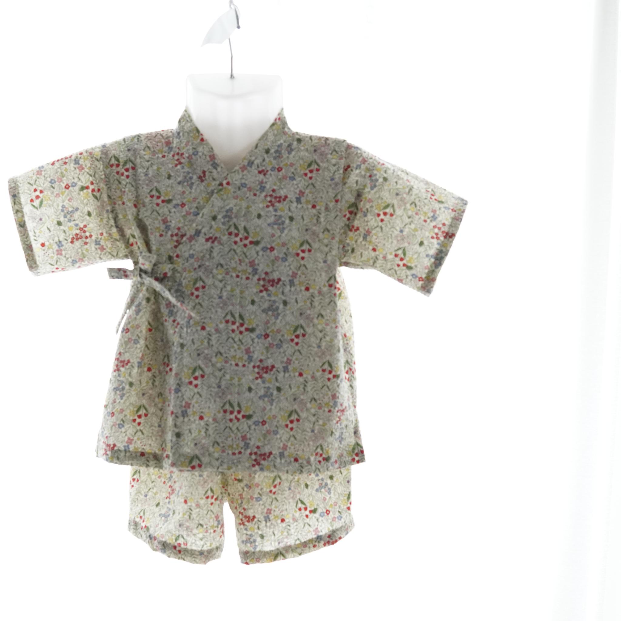 暑い夏でもさらりと気持ちいいリップル素材のこだわりベビー甚平〇小花・シロ | 2枚目