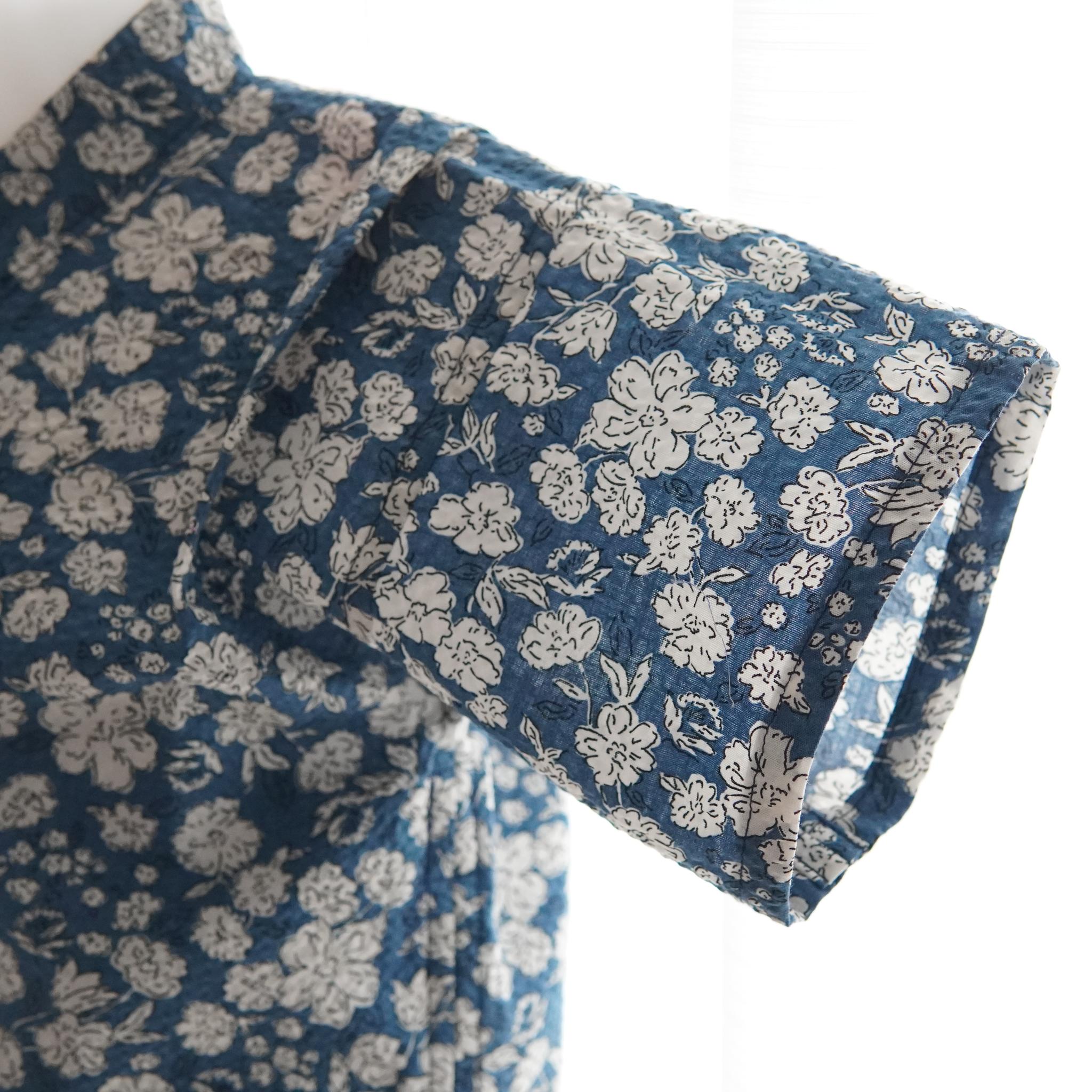 暑い夏でもさらりと気持ちいいリップル素材のこだわりベビー甚平〇花・ネイビー | 3枚目