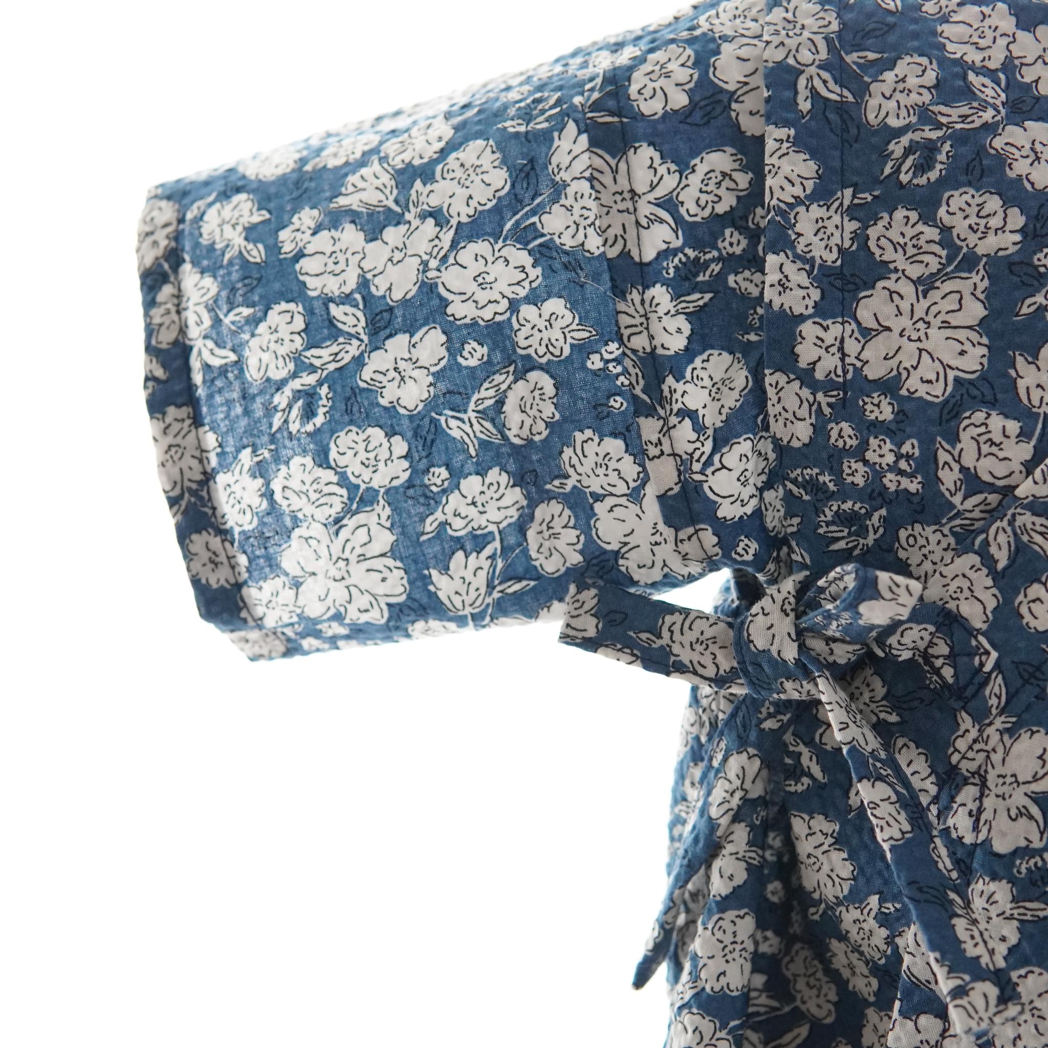 暑い夏でもさらりと気持ちいいリップル素材のこだわりベビー甚平〇花・ネイビー | 4枚目