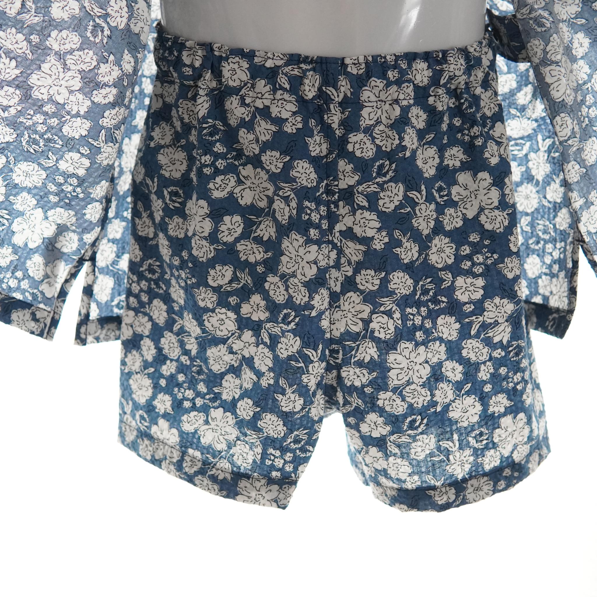 暑い夏でもさらりと気持ちいいリップル素材のこだわりベビー甚平〇花・ネイビー | 9枚目