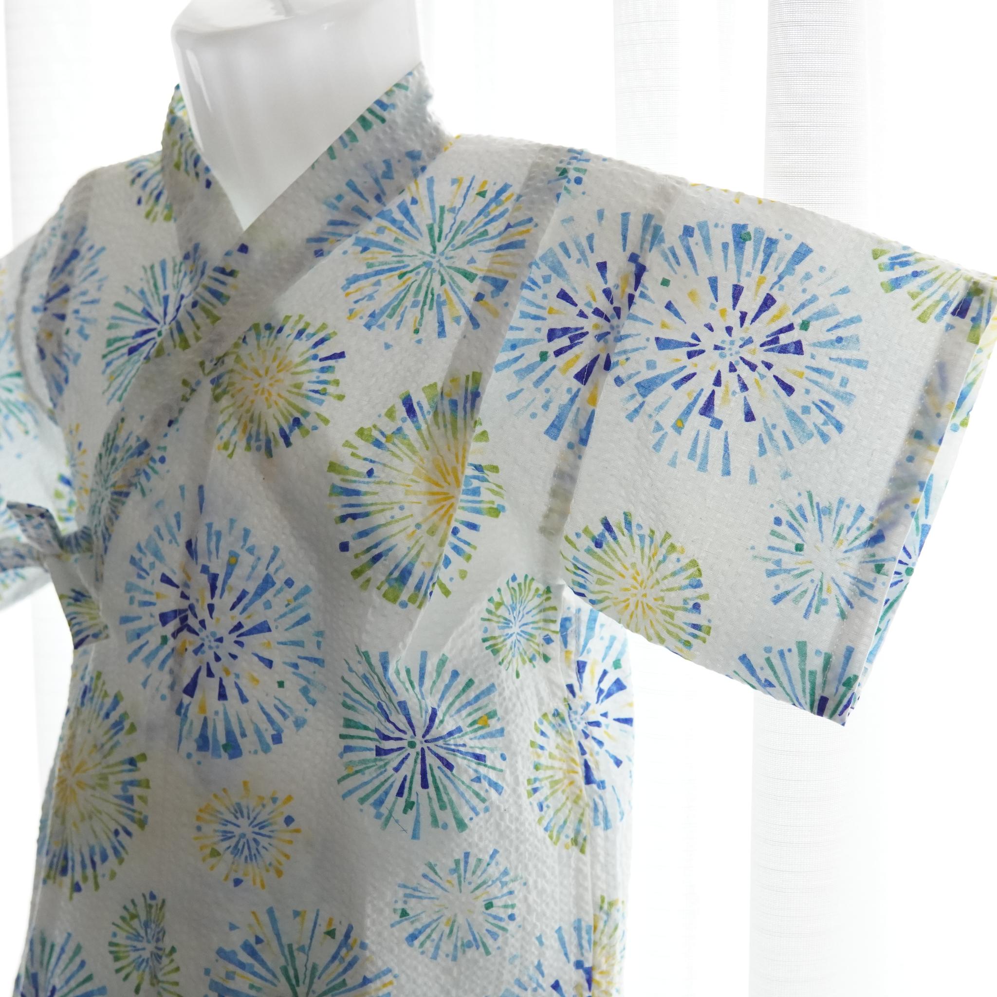 暑い夏でもさらりと気持ちいいリップル素材のこだわりベビー甚平〇花火2シロ | 3枚目