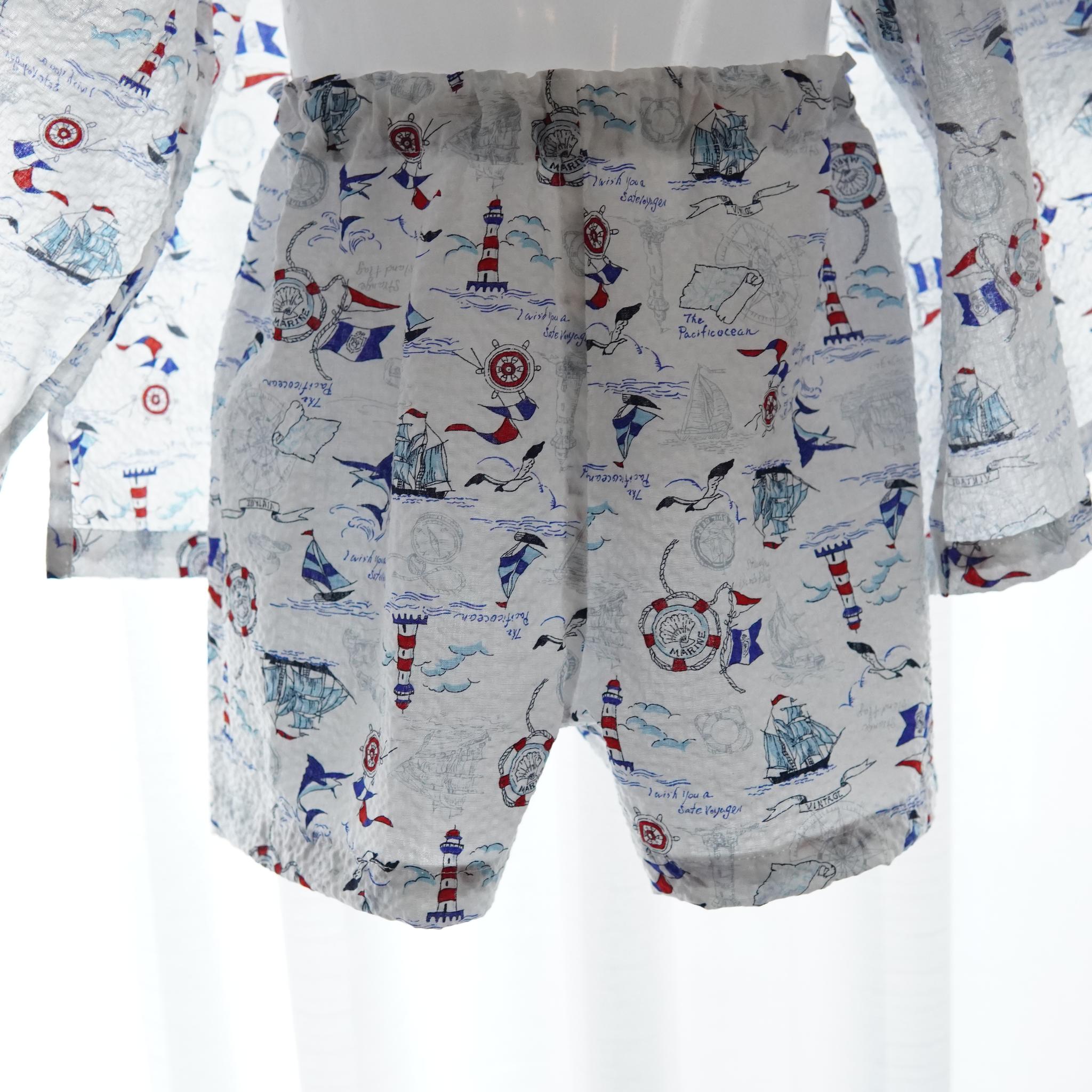 暑い夏でもさらりと気持ちいいリップル素材のこだわりベビー甚平〇マリンシロ | 3枚目