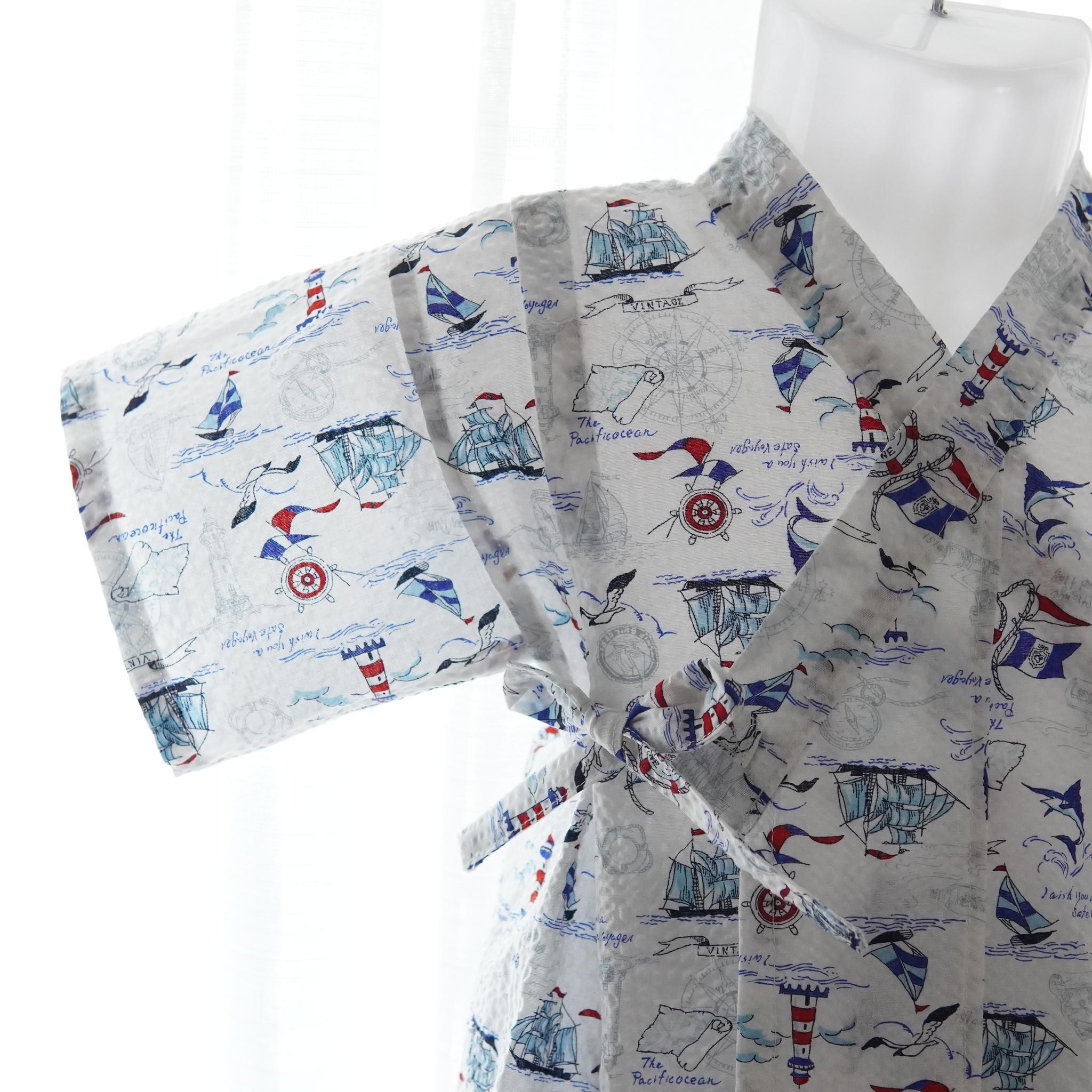 暑い夏でもさらりと気持ちいいリップル素材のこだわりベビー甚平〇マリンシロ | 4枚目