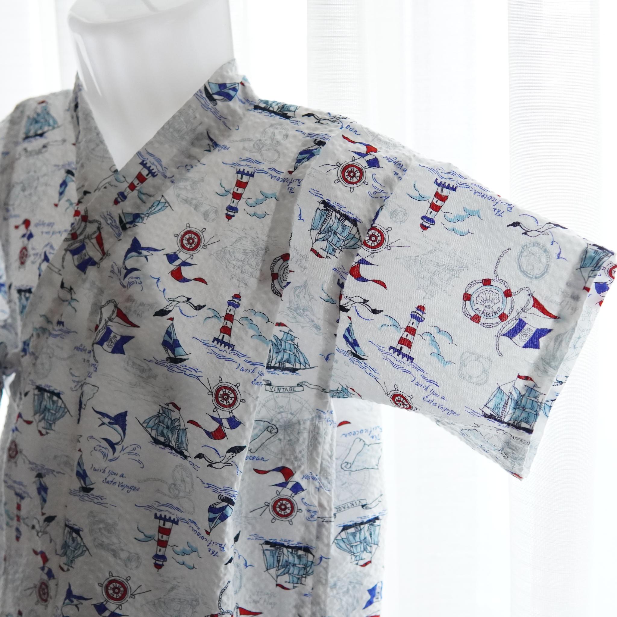 暑い夏でもさらりと気持ちいいリップル素材のこだわりベビー甚平〇マリンシロ | 5枚目