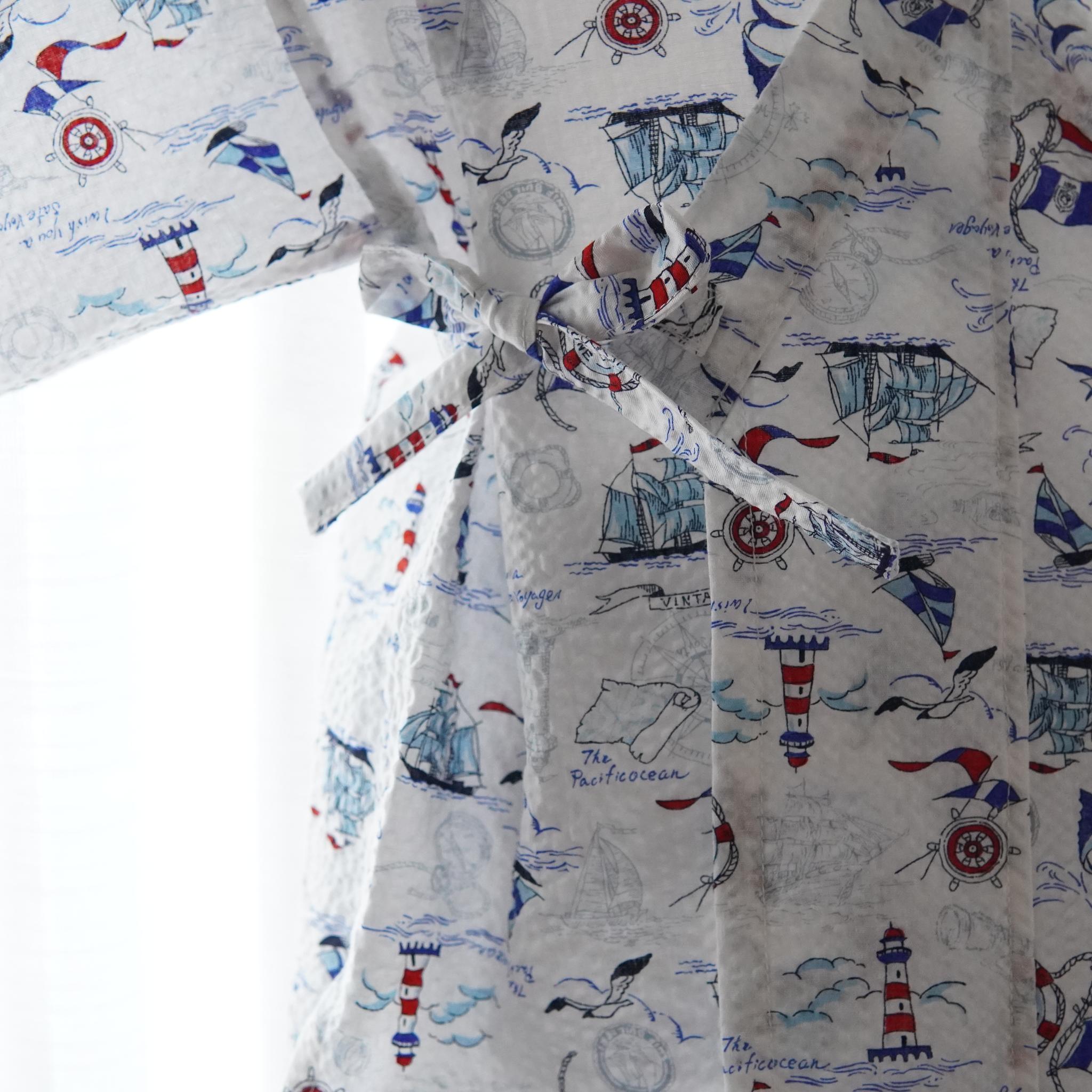 暑い夏でもさらりと気持ちいいリップル素材のこだわりベビー甚平〇マリンシロ | 7枚目