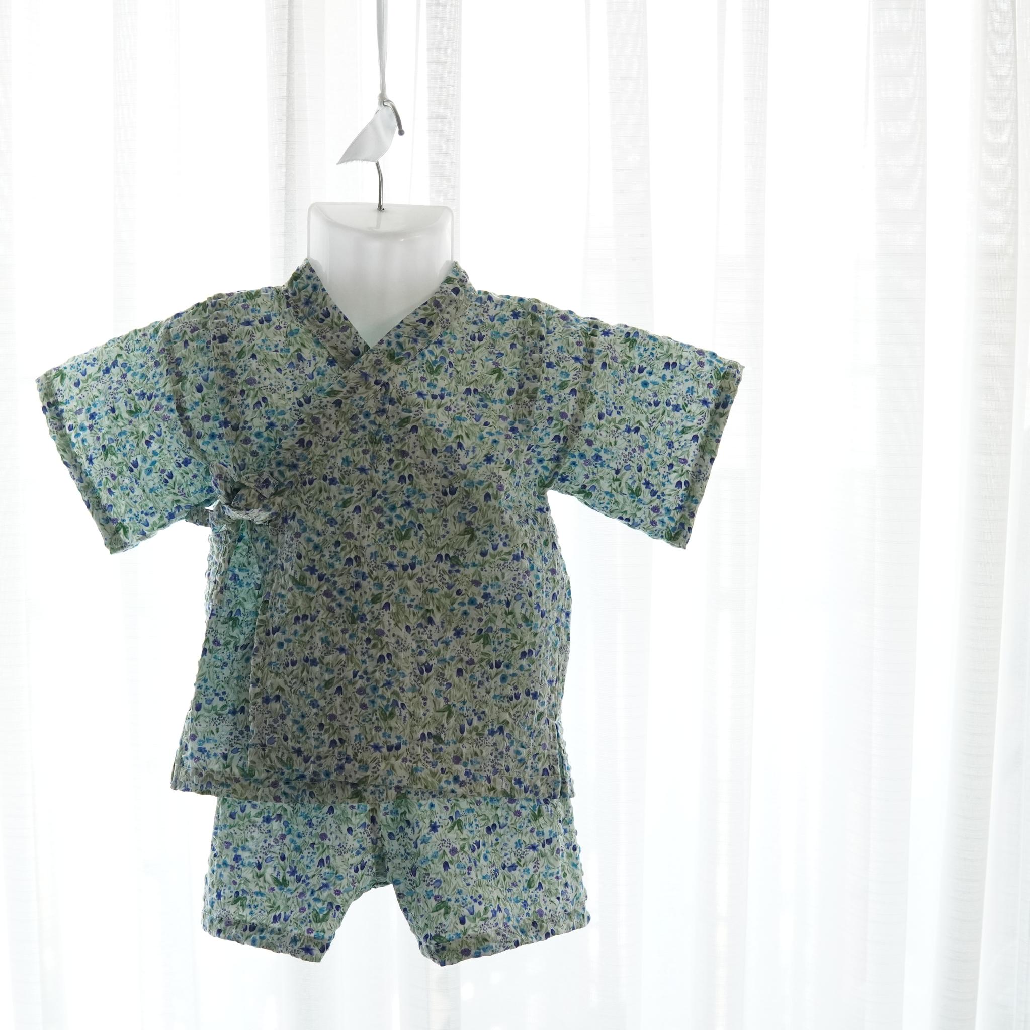 暑い夏でもさらりと気持ちいいリップル素材のこだわりベビー甚平〇チューリップ・ブルー | 3枚目