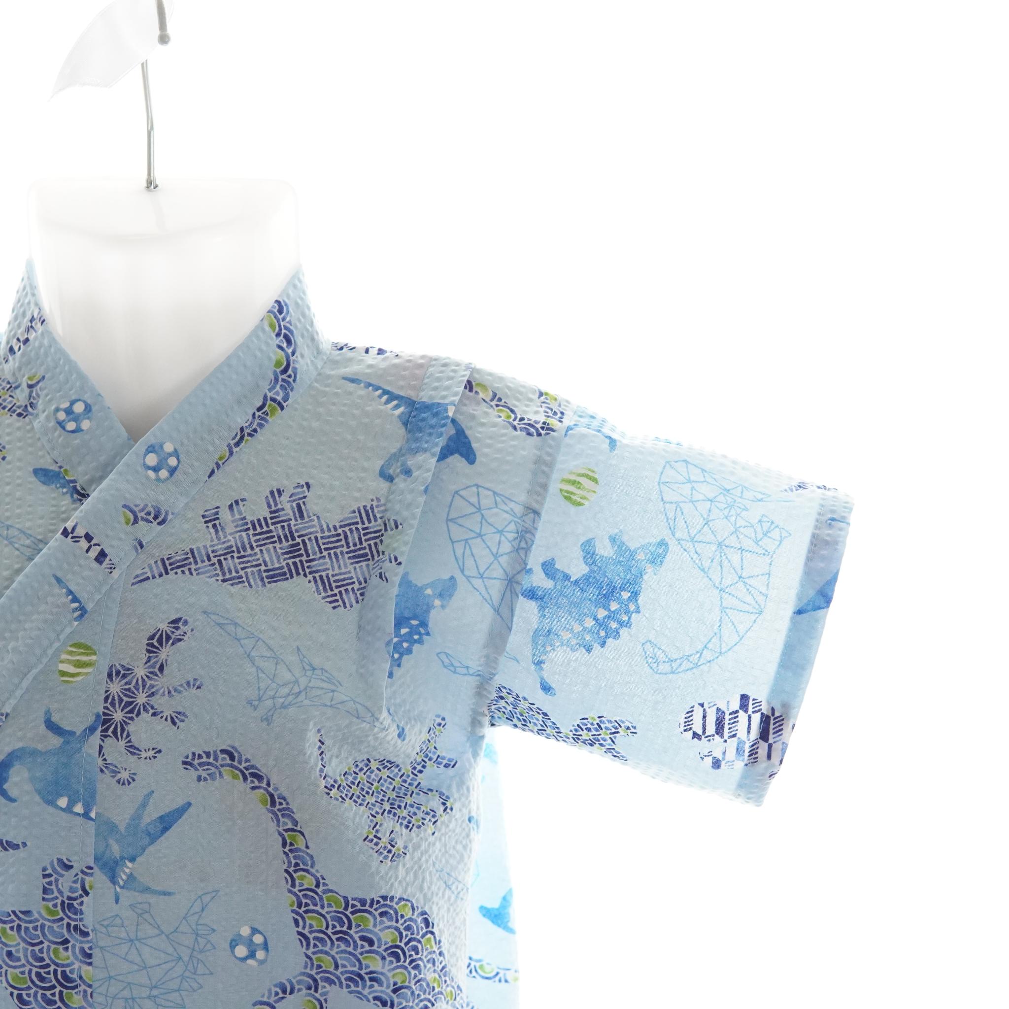 暑い夏でもさらりと気持ちいいリップル素材のこだわりベビー甚平〇恐竜ミズイロ | 2枚目