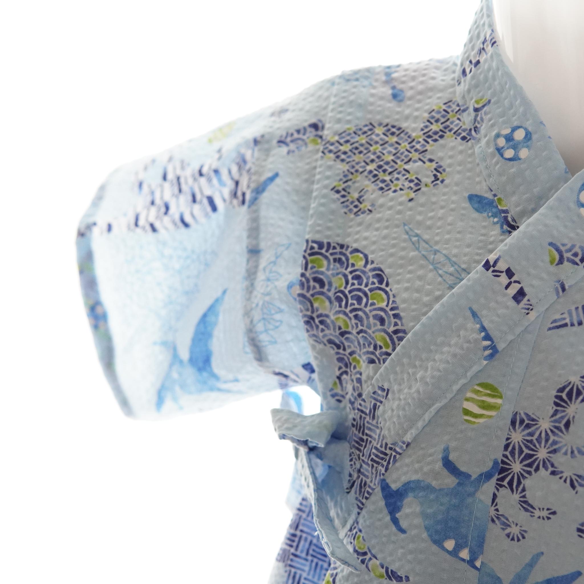 暑い夏でもさらりと気持ちいいリップル素材のこだわりベビー甚平〇恐竜ミズイロ | 3枚目