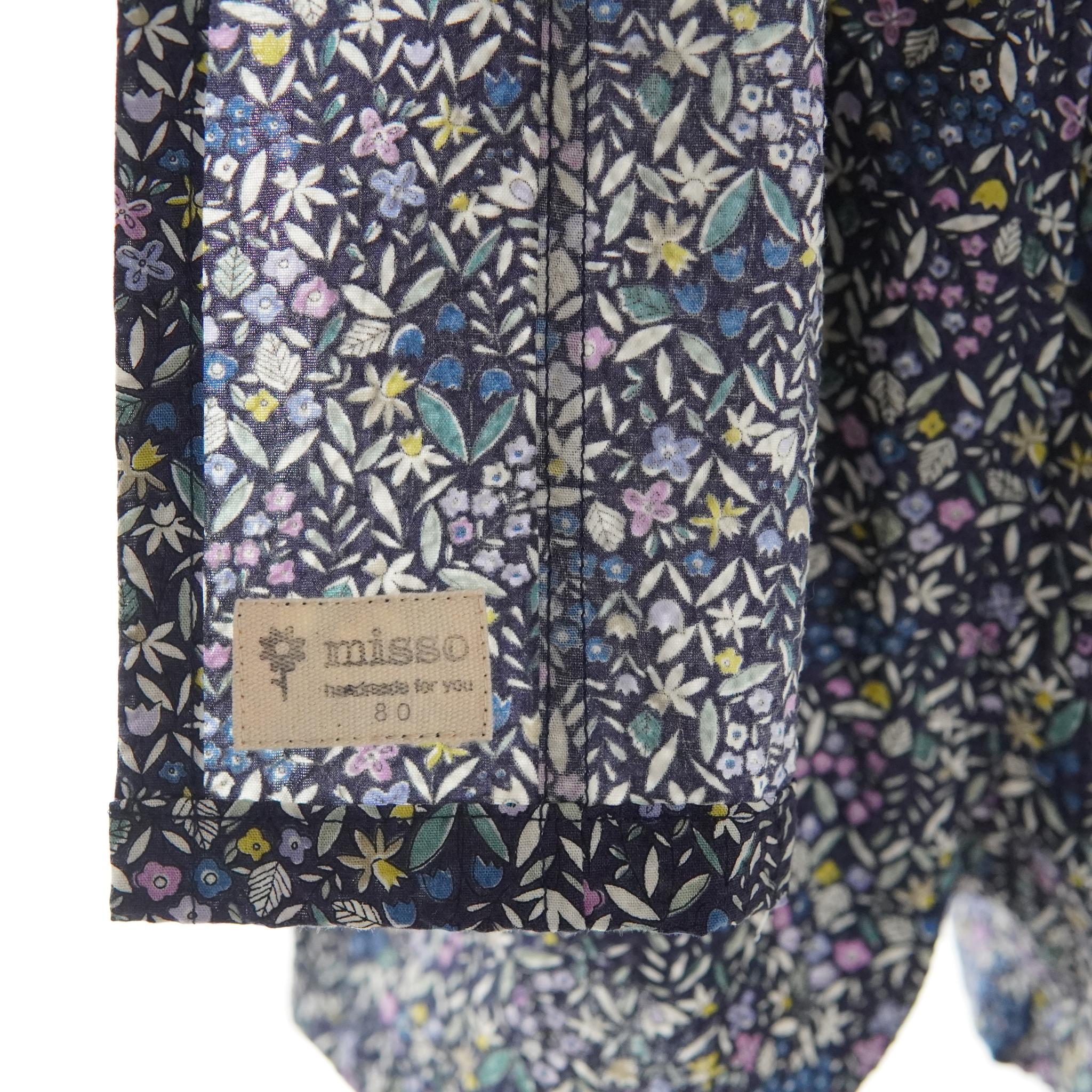 暑い夏でもさらりと気持ちいいリップル素材のこだわりベビー甚平〇小花・ネイビー | 8枚目