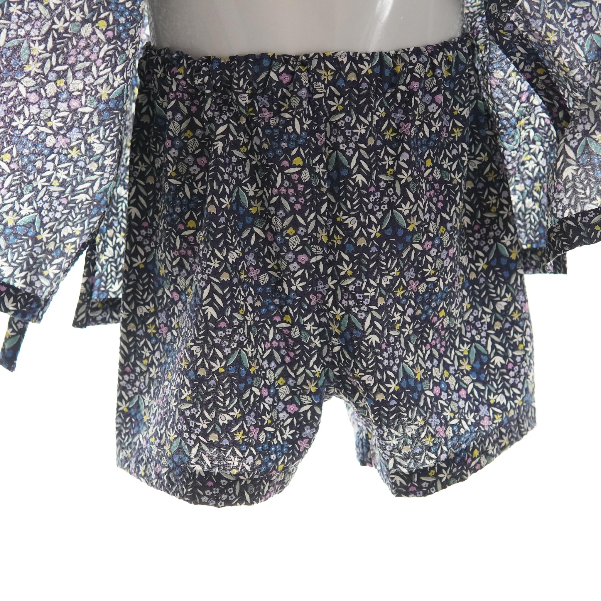 暑い夏でもさらりと気持ちいいリップル素材のこだわりベビー甚平〇小花・ネイビー | 9枚目